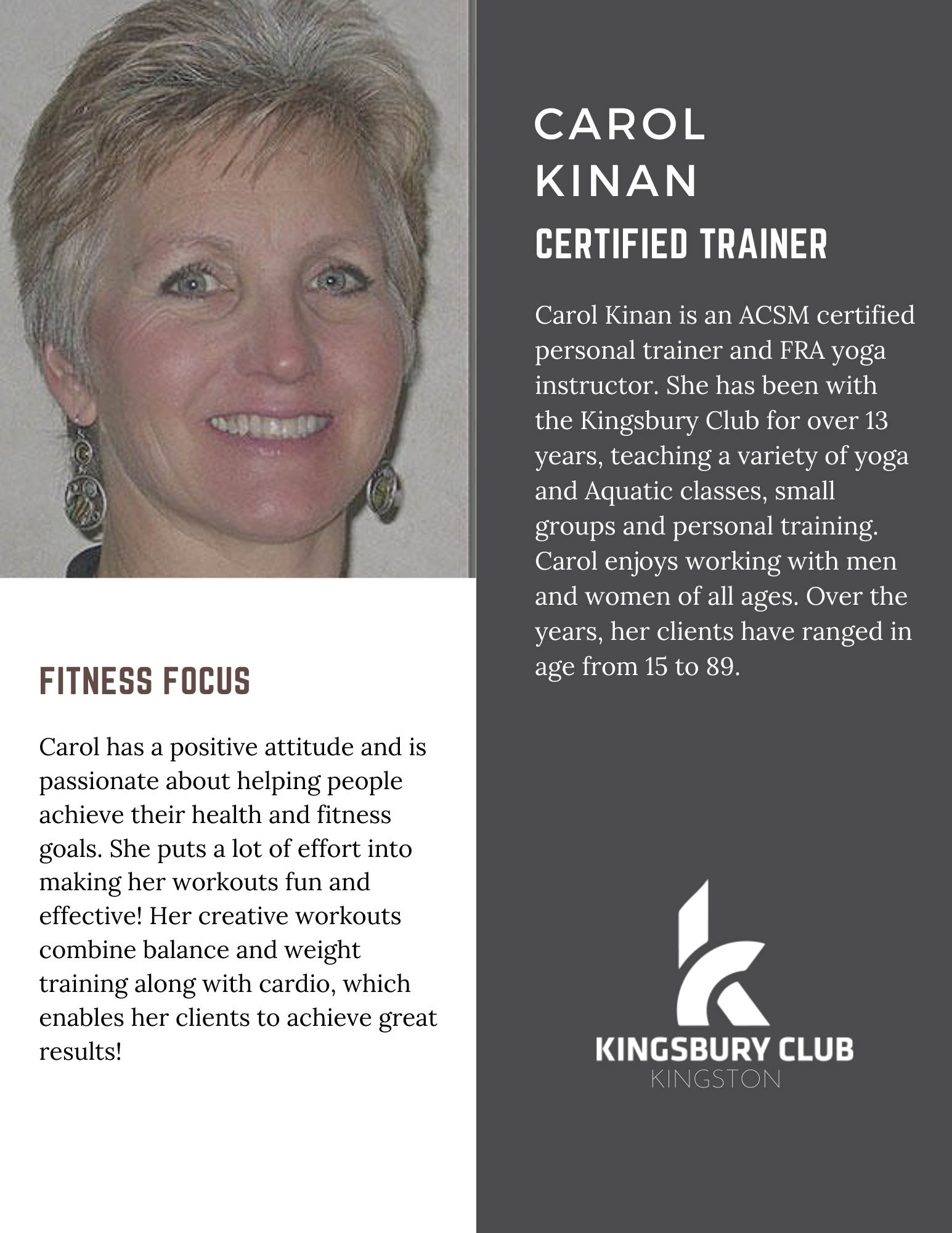 Carol Kinan Fitness Instructor