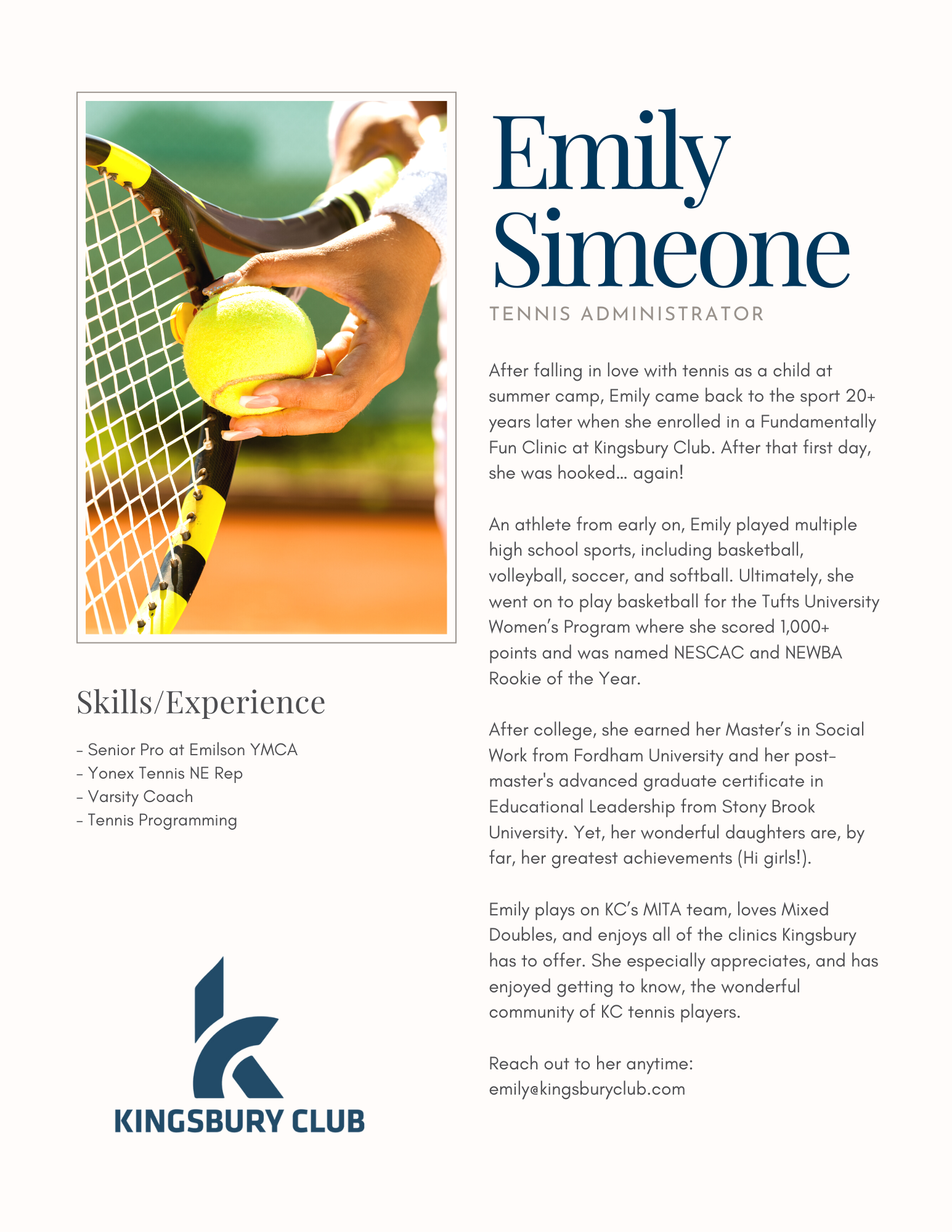 Emily Simeone Tennis Instructor