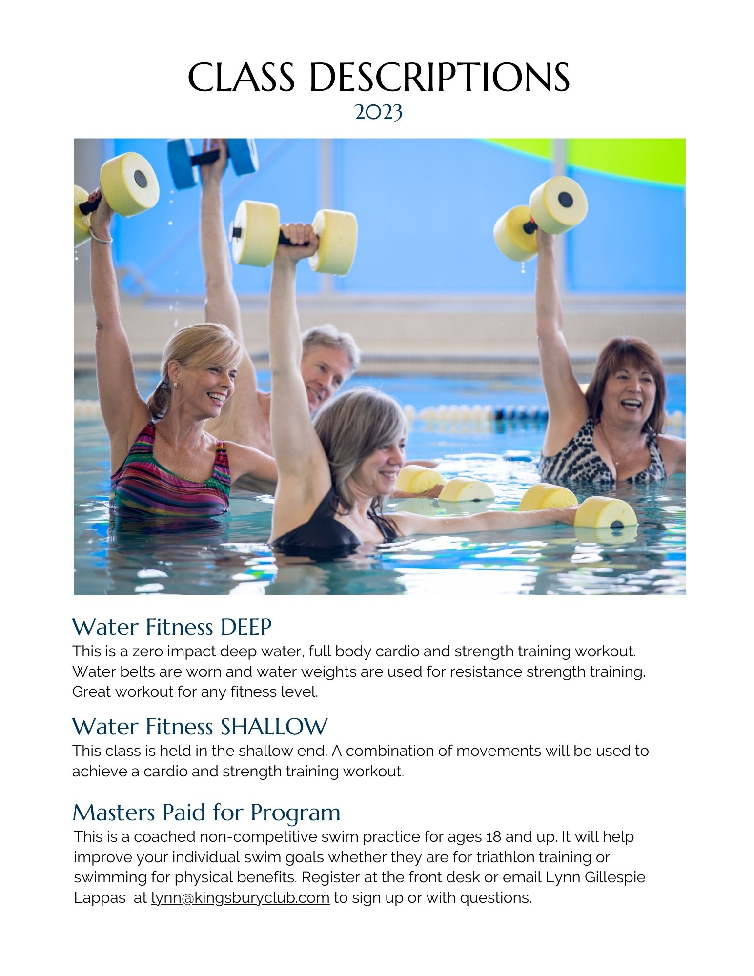 Aquatics Group Fitness | Kingsbury Club and Spa