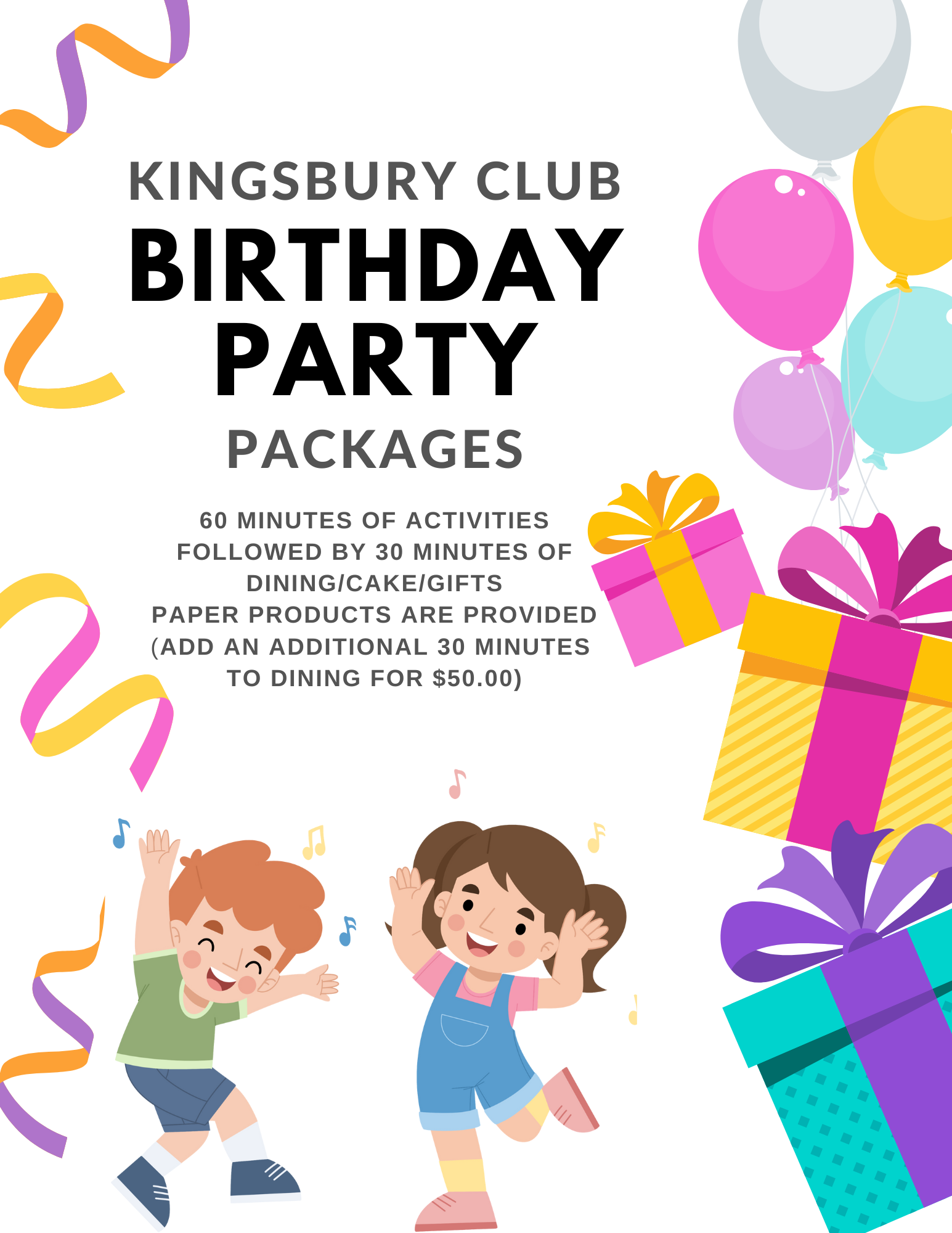 Kingsbury Club Birthday Packages