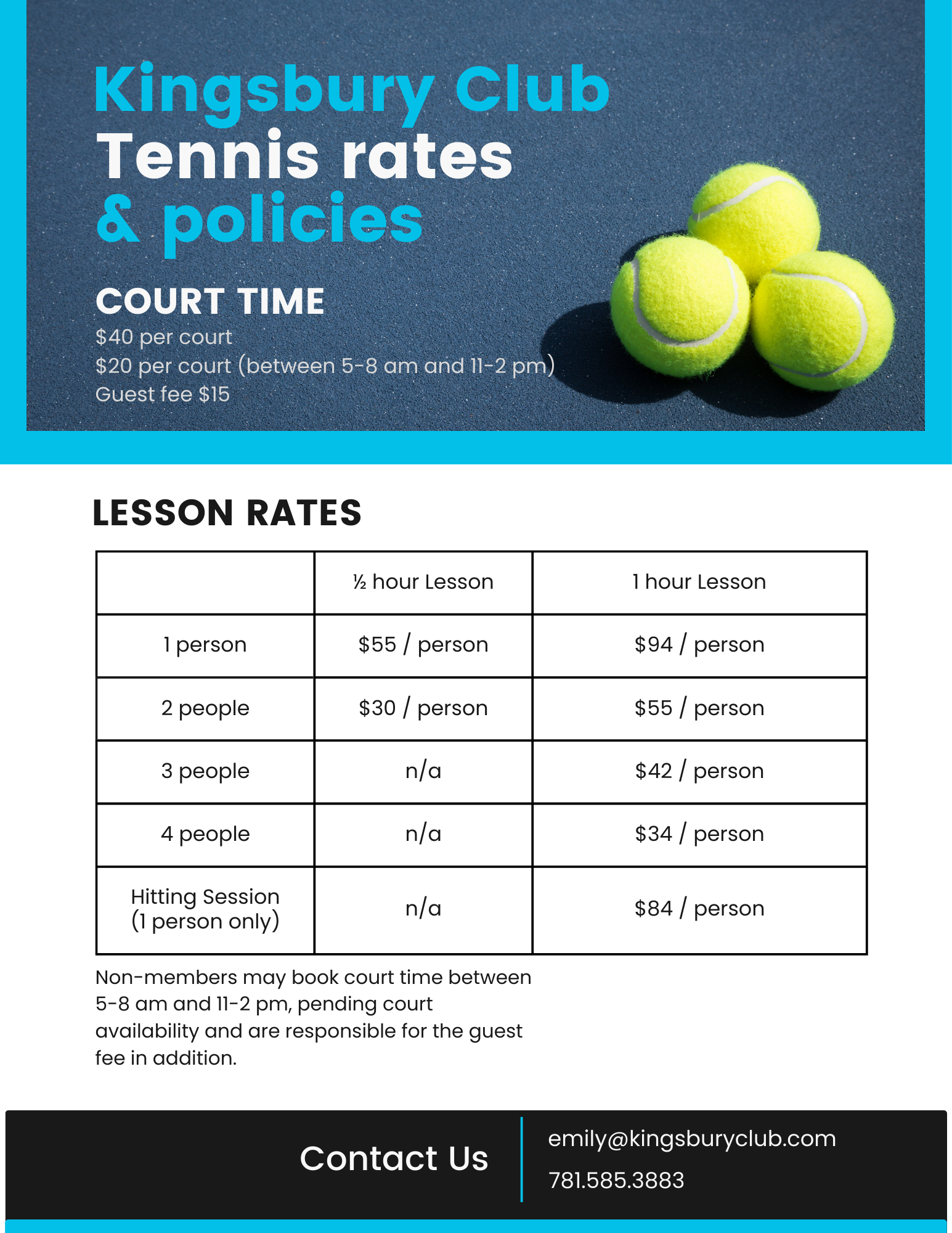 Tennis Policies and Rates