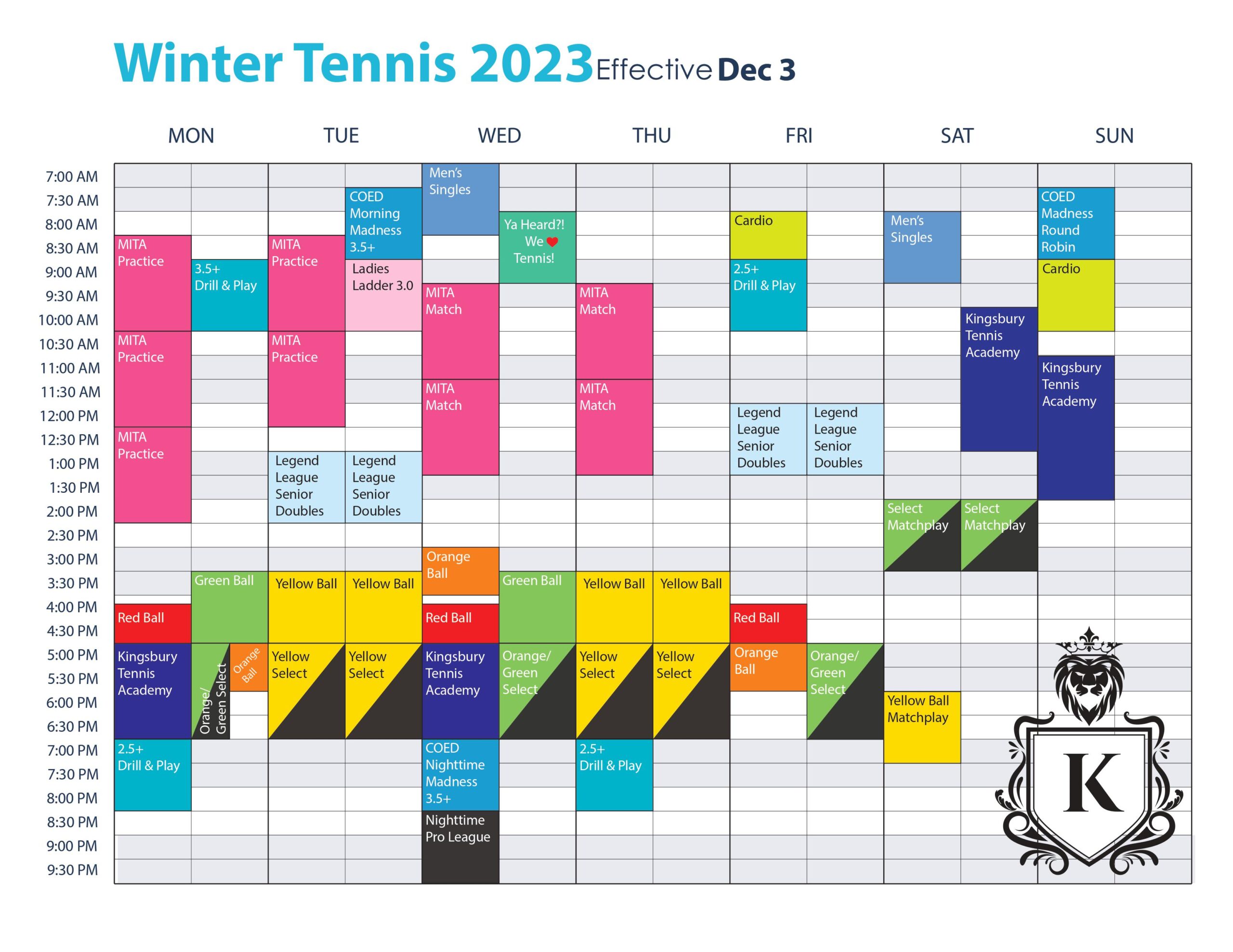 Winter Tennis Schedule