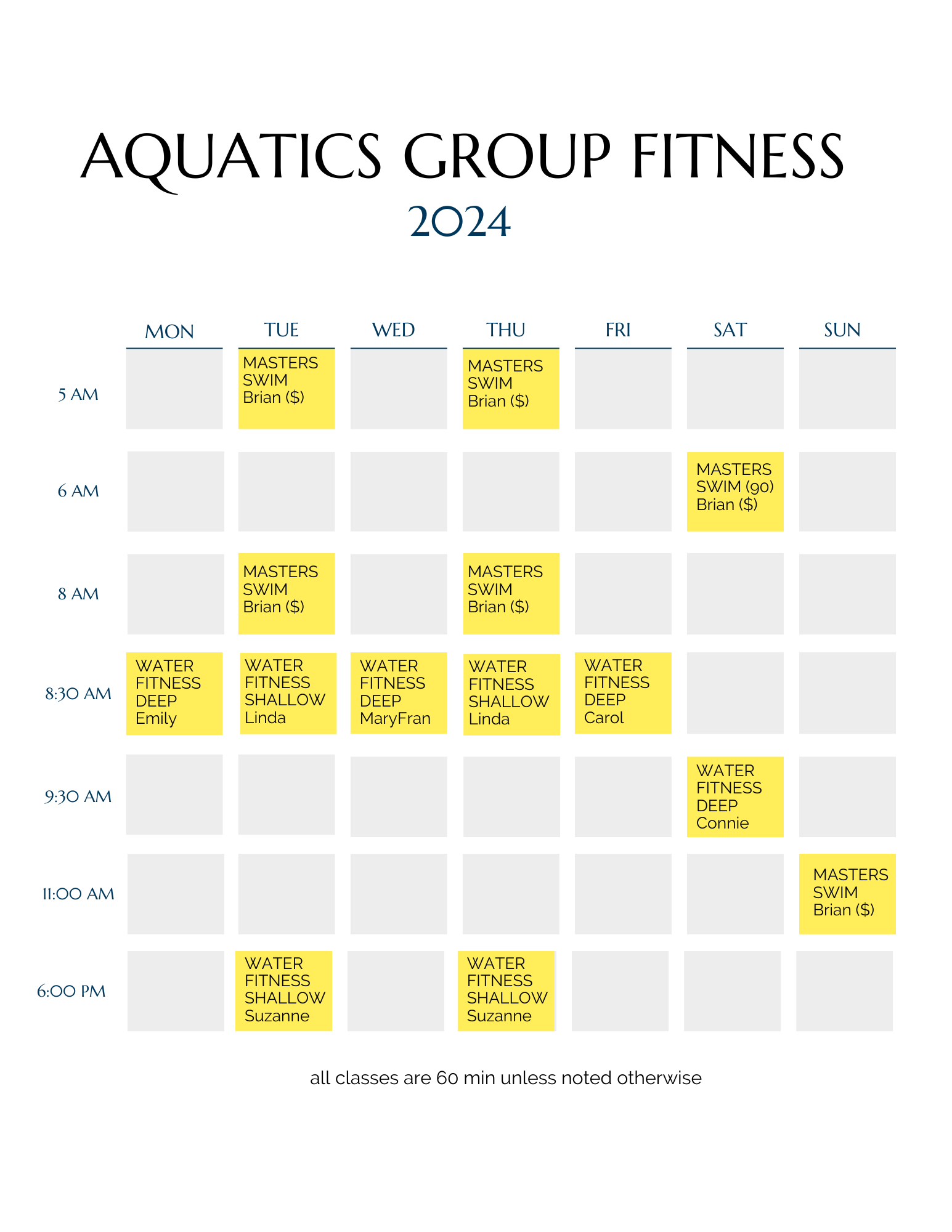 Aquatics Group Fitness Schedule