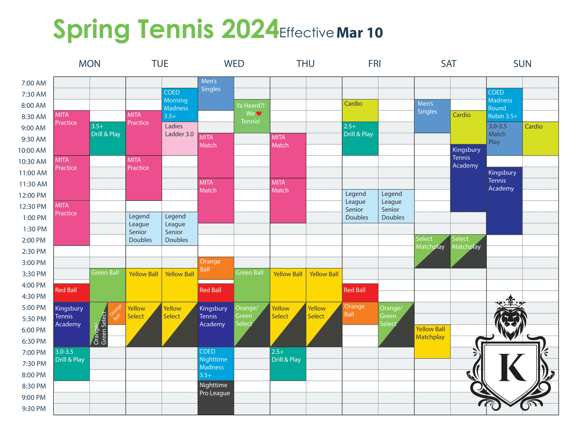 Winter Tennis Schedule