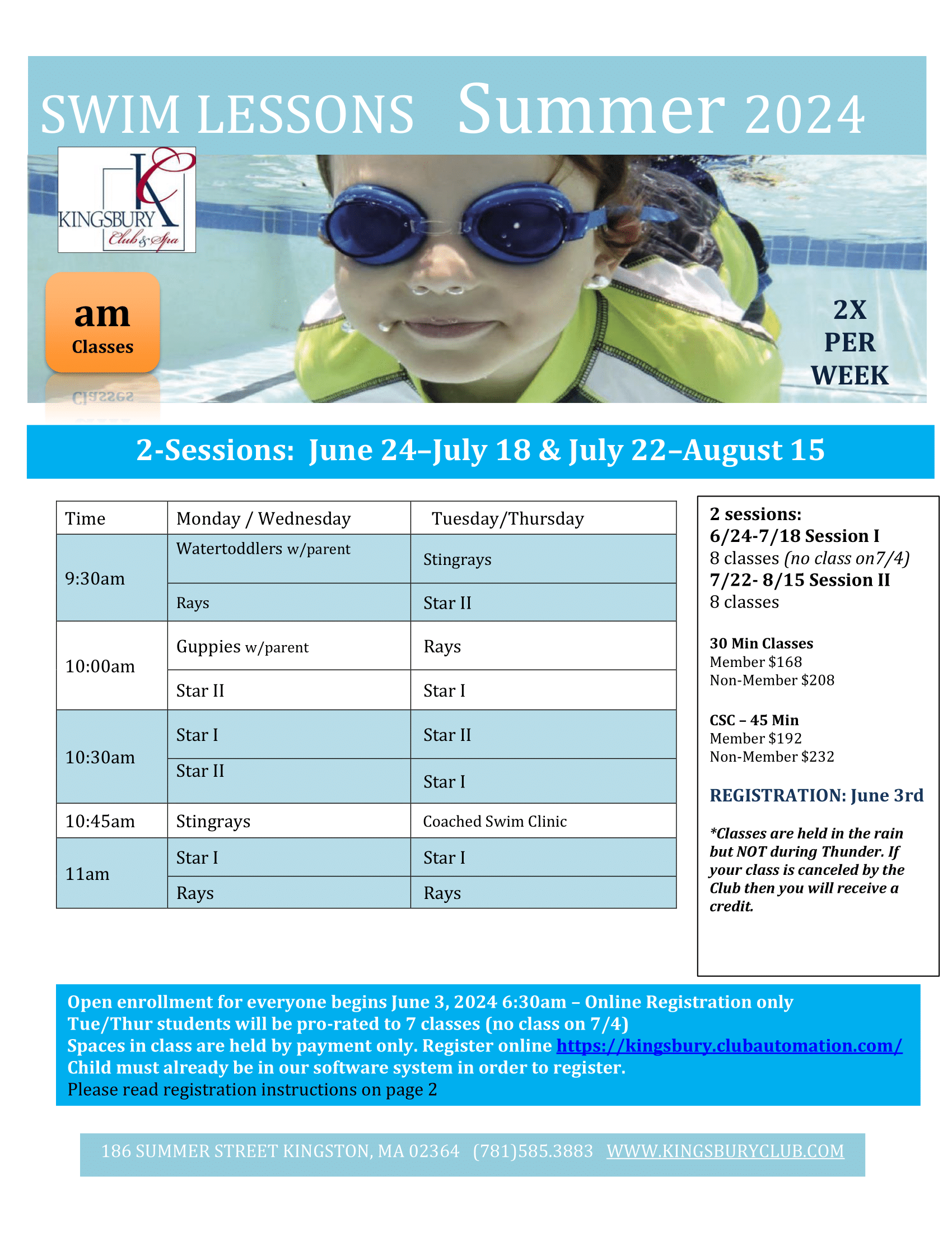 Revised Summer Swim Schedule