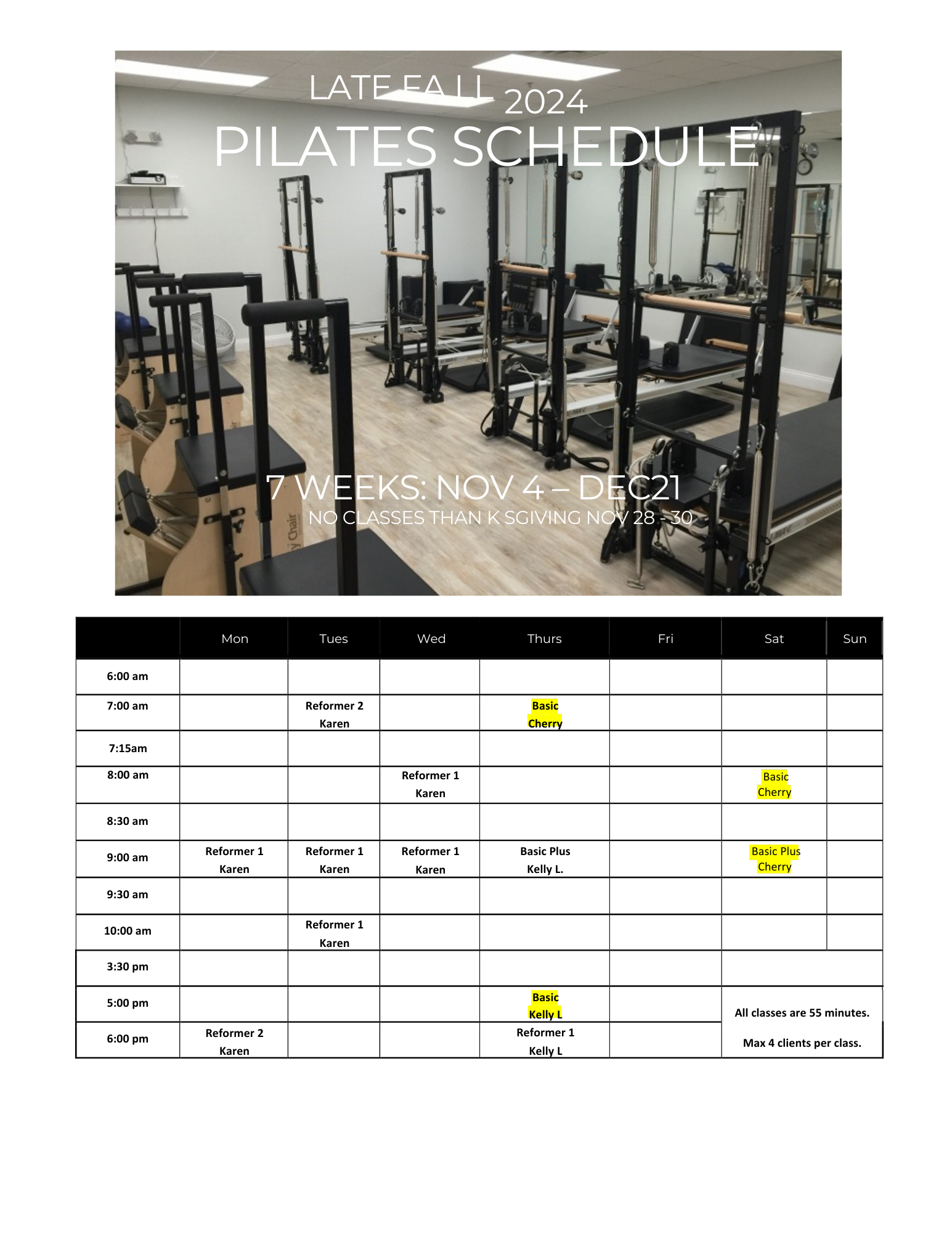 NEW Pilates Schedule