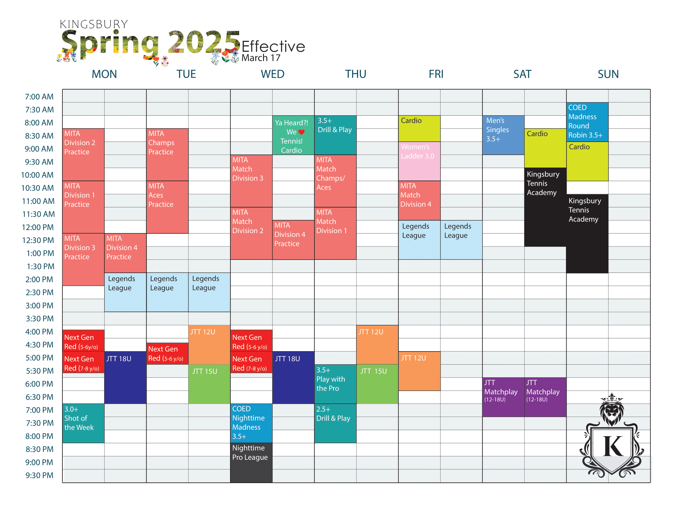 Summer Tennis Schedule