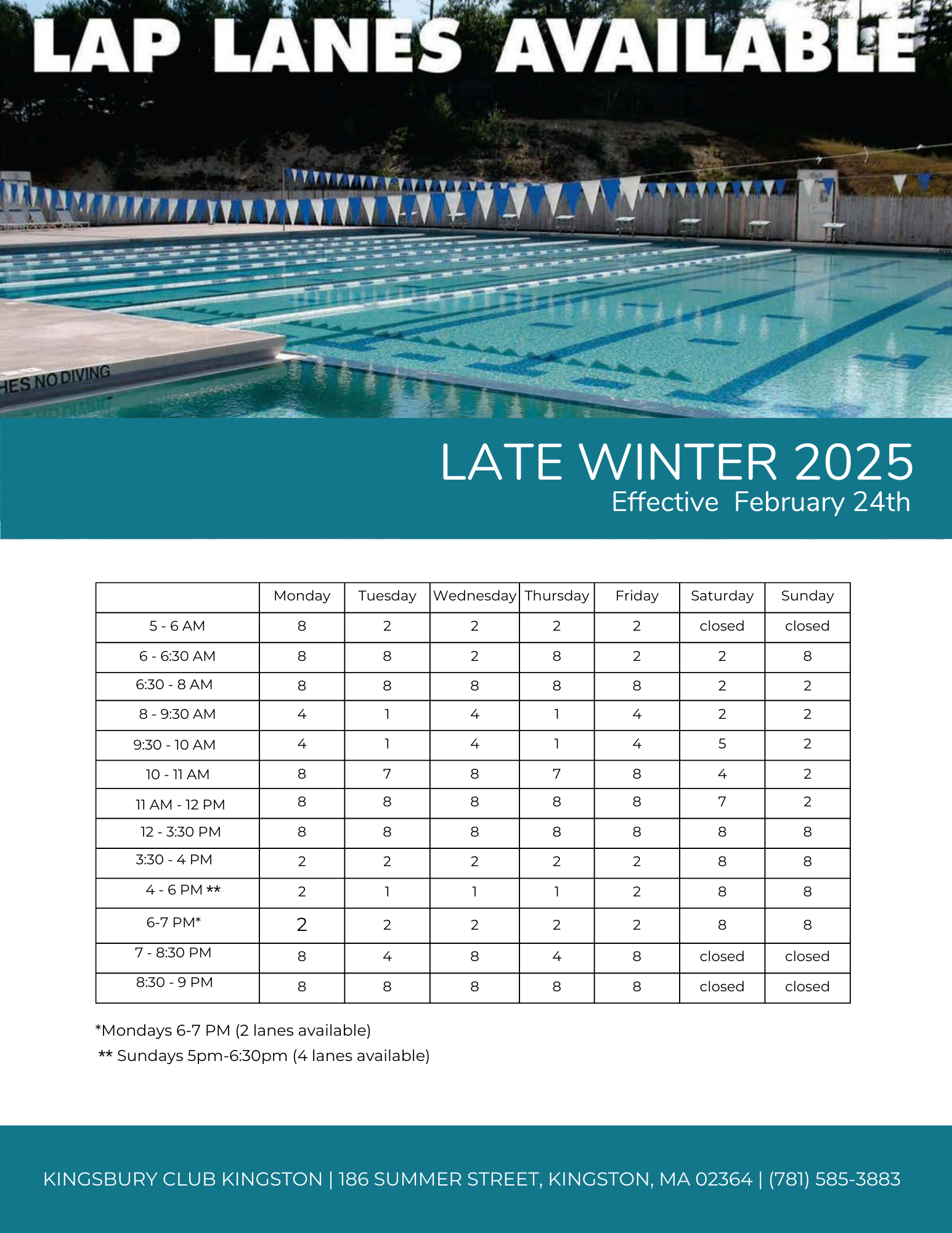 Winter Lane Schedule