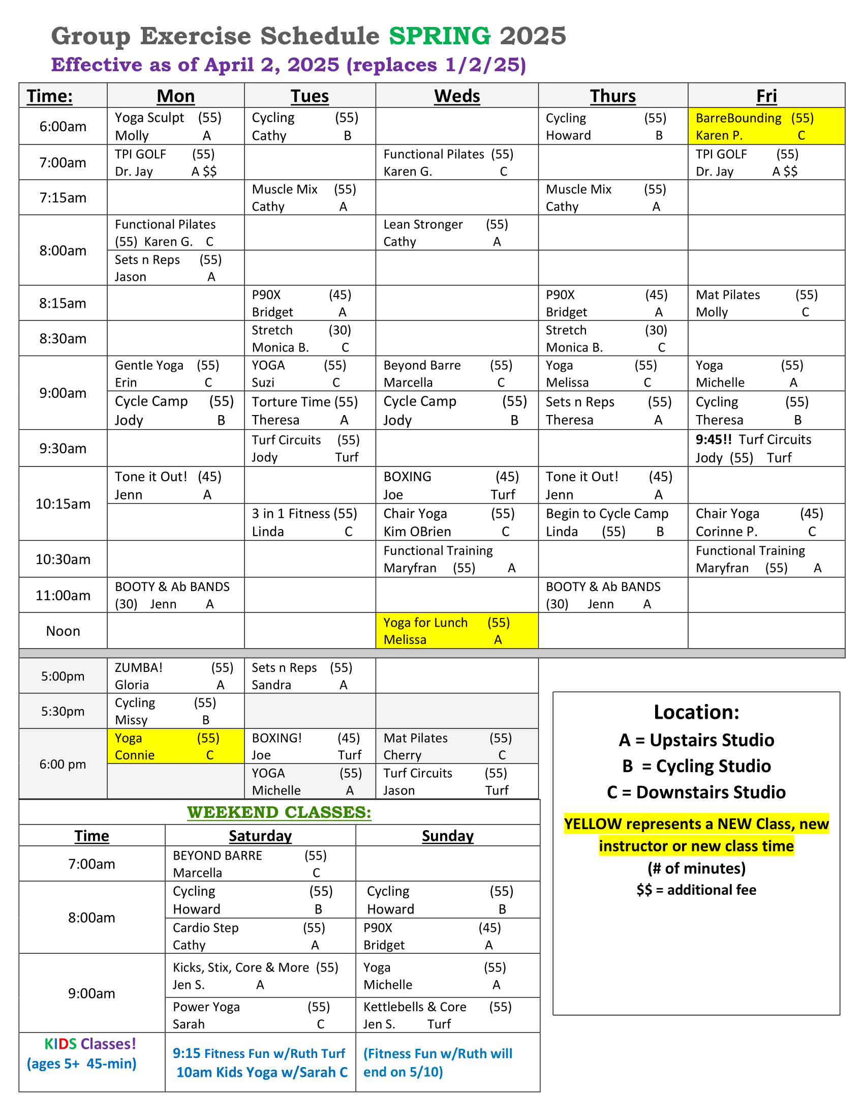 Group Exercise Schedule