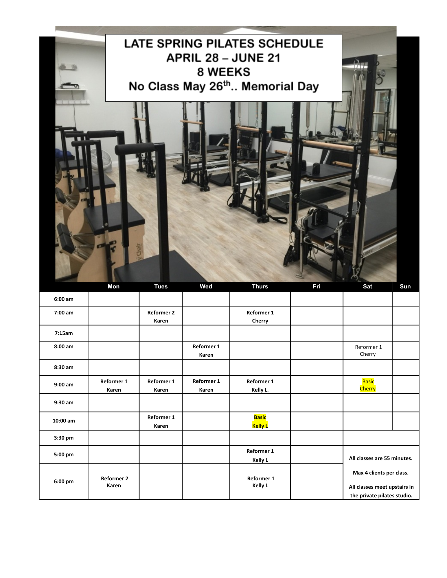 Pilates Schedule