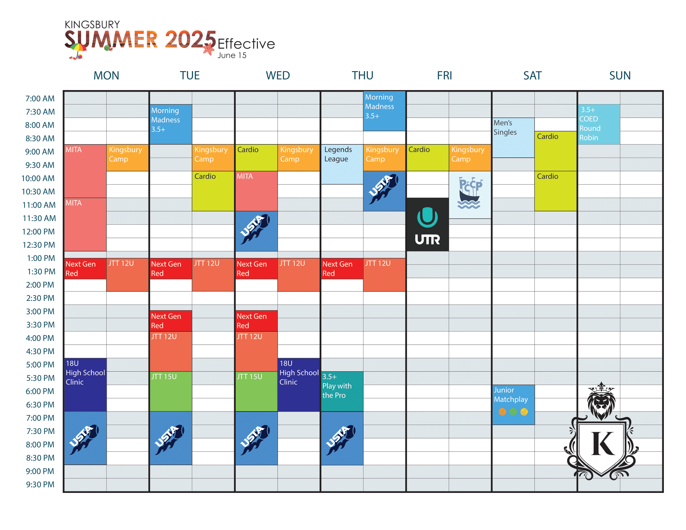 Summer Tennis Schedule