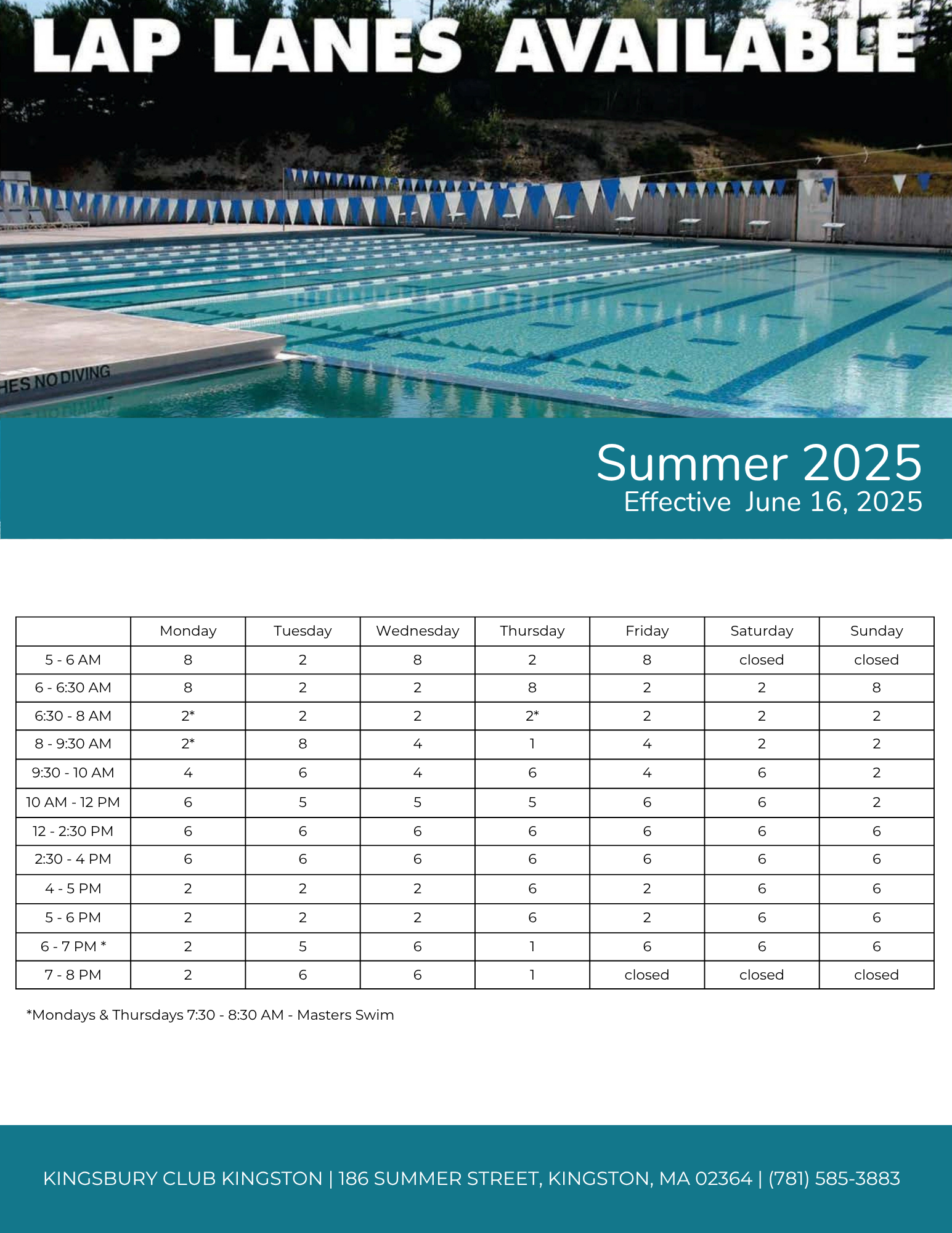 Summer 2025 Lap Lane Availability